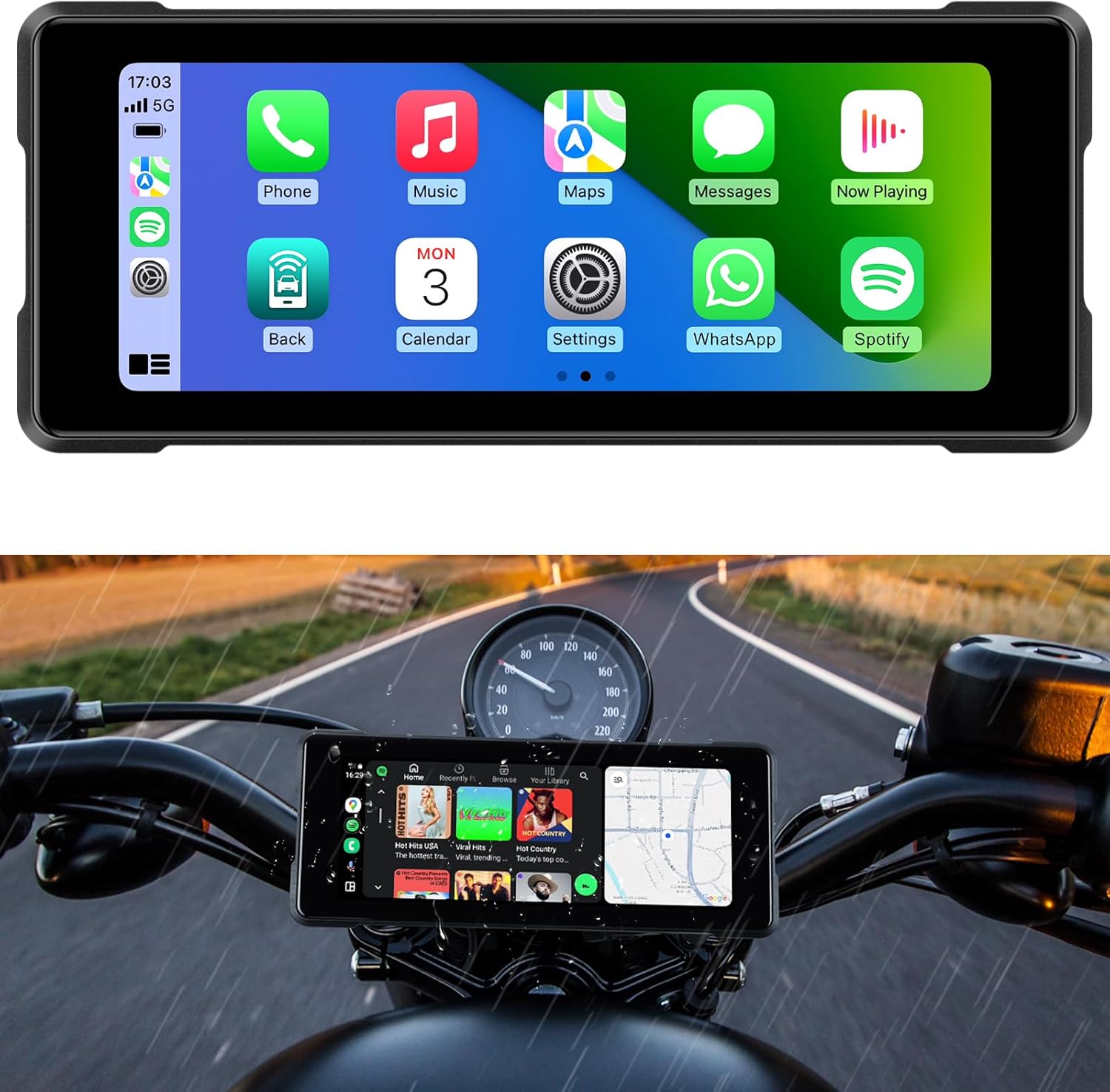 Carlikeit MT3 Motorcycle Wireless Carplay Screen