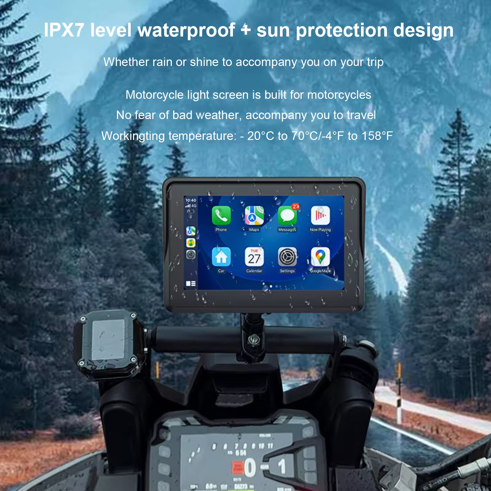 Carlikeit MT2 - Pantalla inalámbrica para motocicleta Carplay y Android Auto