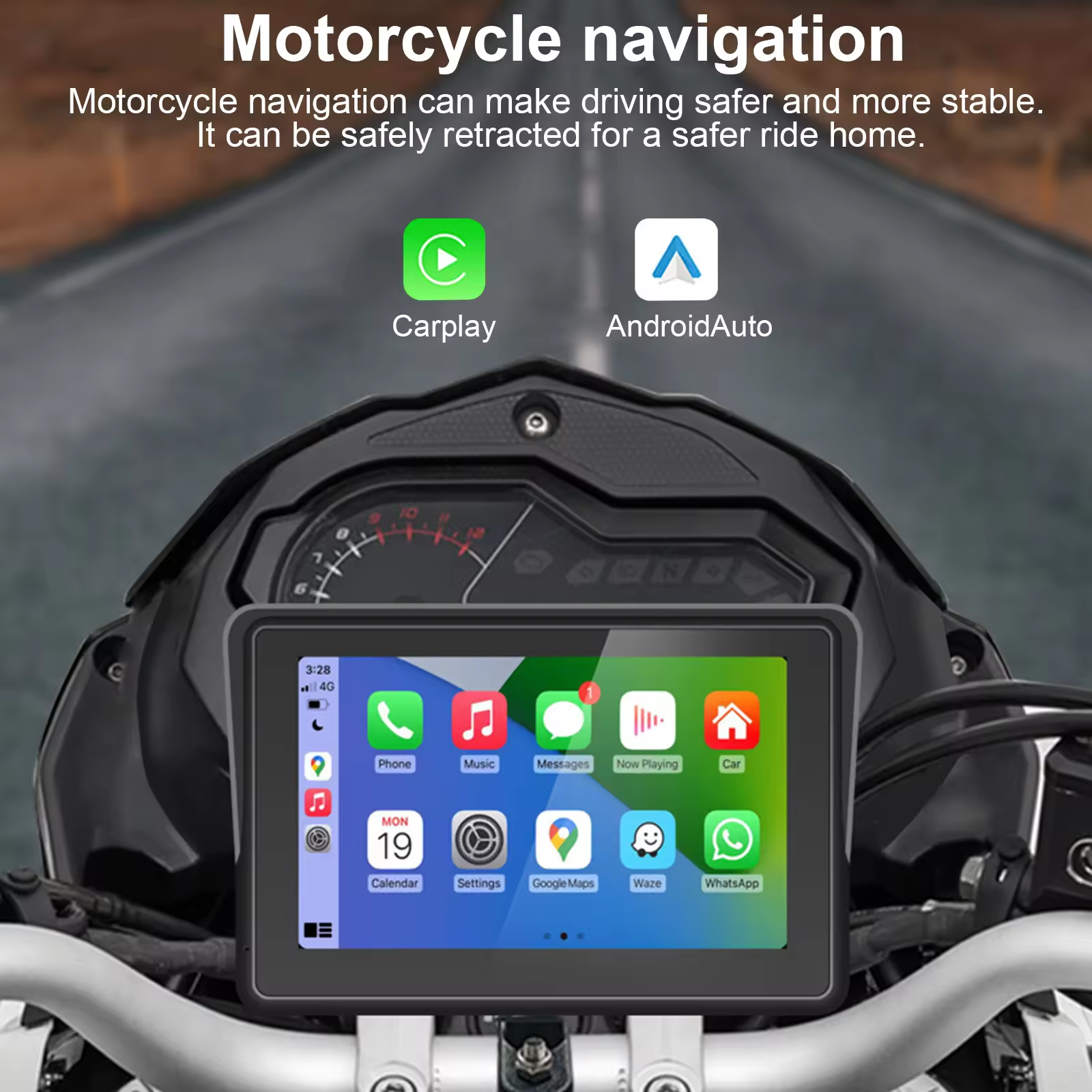 Carlikeit MT2 - Pantalla inalámbrica para motocicleta Carplay y Android Auto