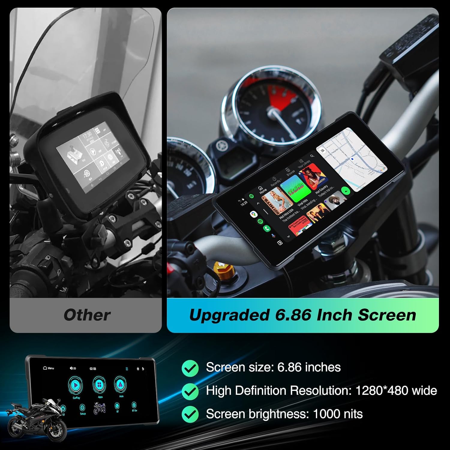 Carlikeit MT3 Motorcycle Wireless Carplay Screen