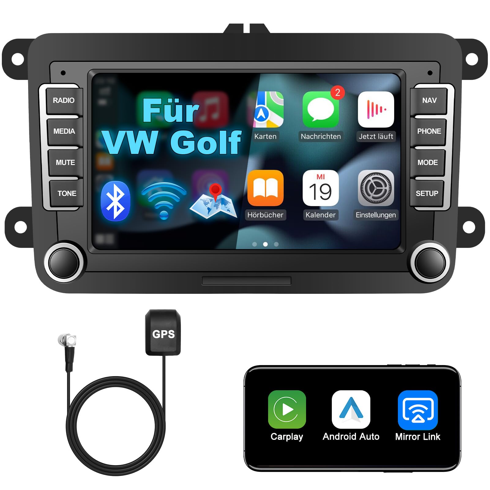 Carlikeit VW1 Car Stereo Wireless CarPlay for Volkswagen Golf