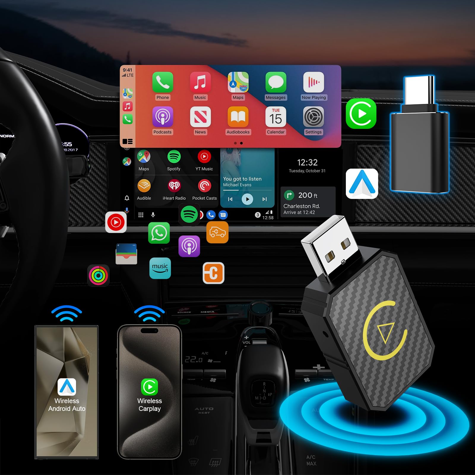Carlikeit U2 Wireless Carplay Android Auto Adapter