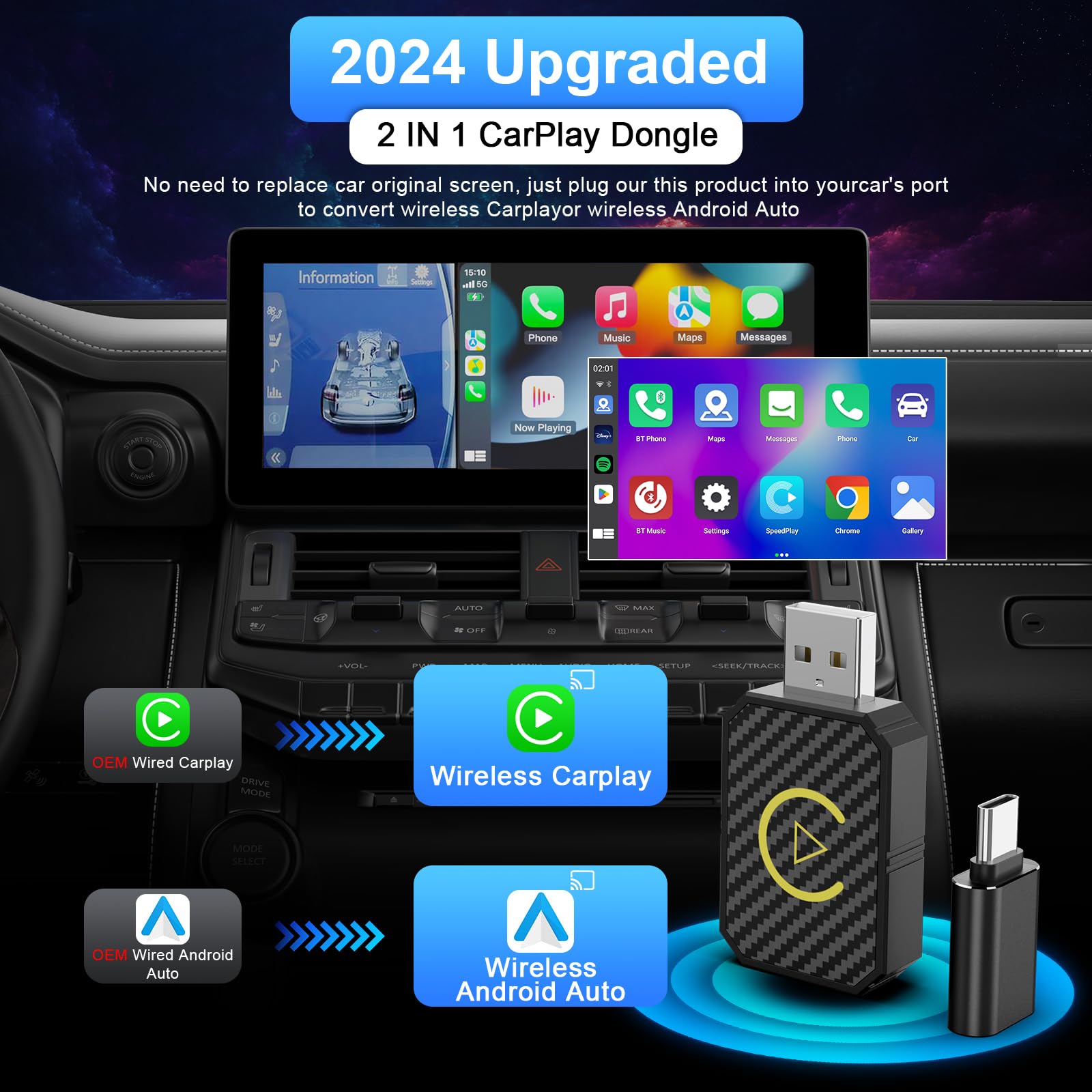 Carlikeit U2 Wireless Carplay Android Auto Adapter