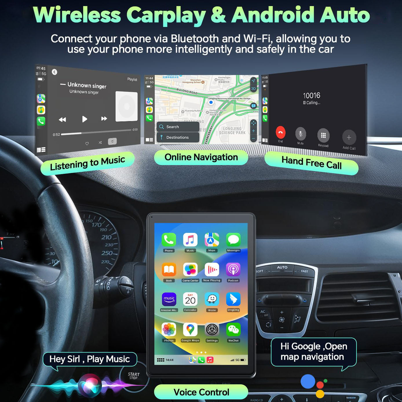 Carlikeit TS8 8" Wireless CarPlay&Android Auto Touch Screen