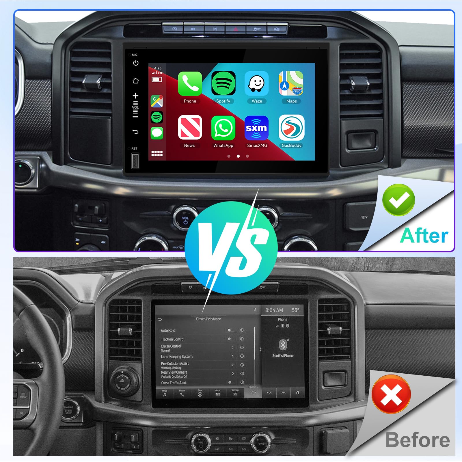 Carlikeit FD1 Car Stereo Wireless CarPlay For Ford F150/F250/F350