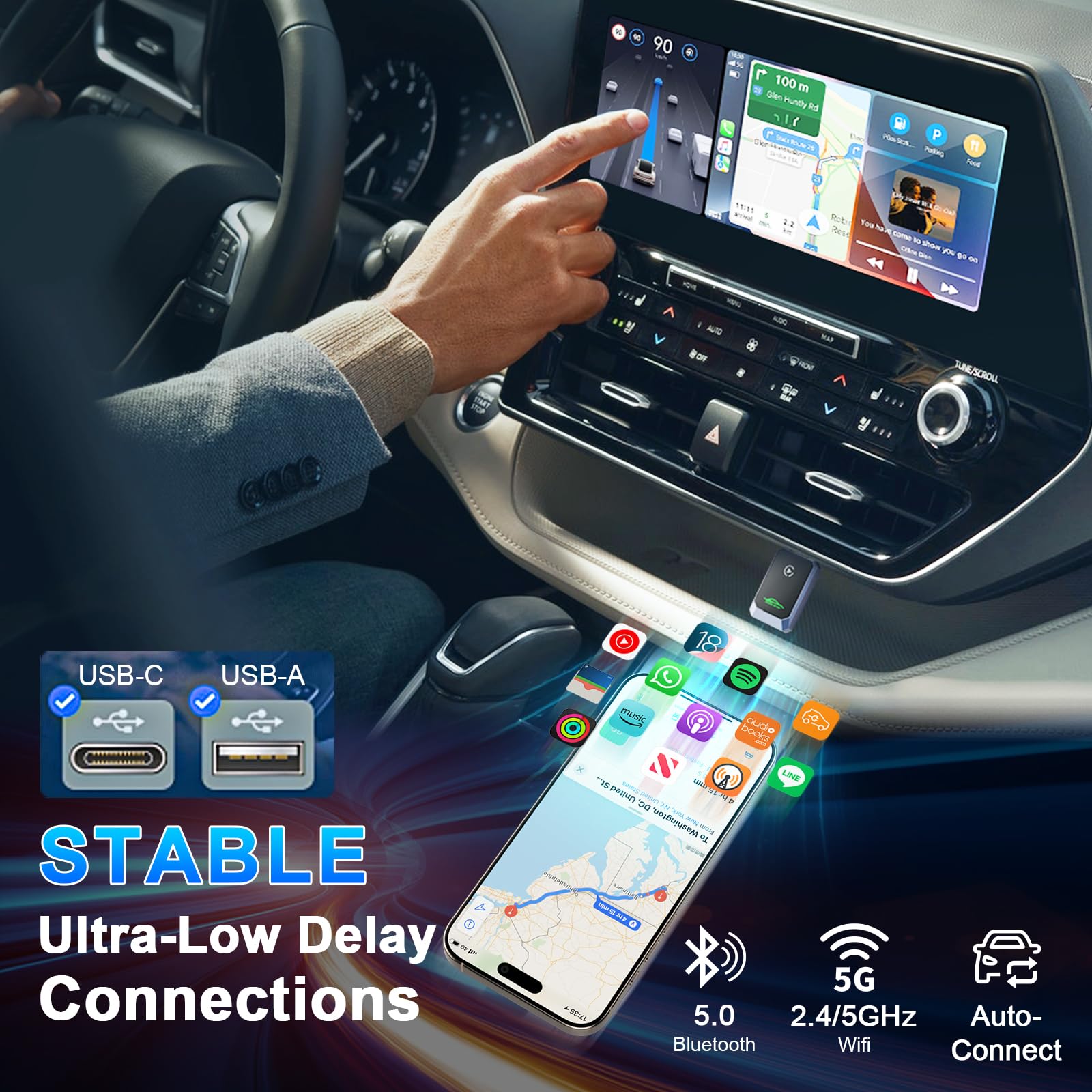 Carlikeit U3 Wireless Carplay Android Auto Adapter