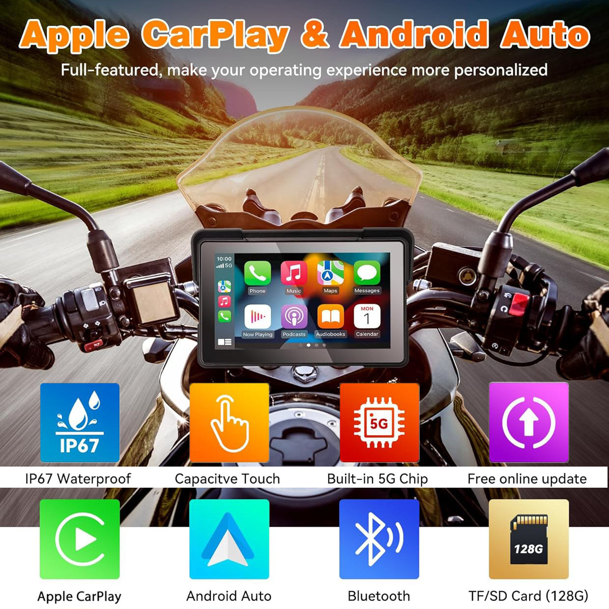 Carlikeit MT4 Motorcycle Wireless Carplay Screen