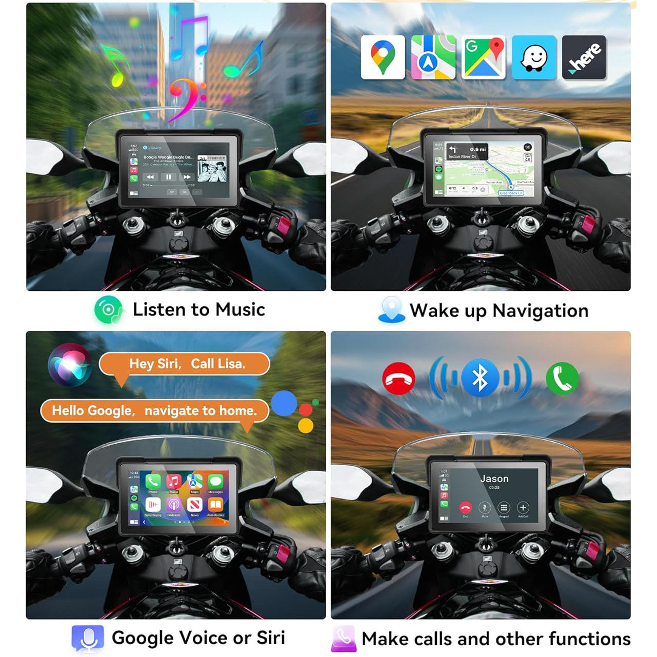 Carlikeit MT4 Motorcycle Wireless Carplay Screen