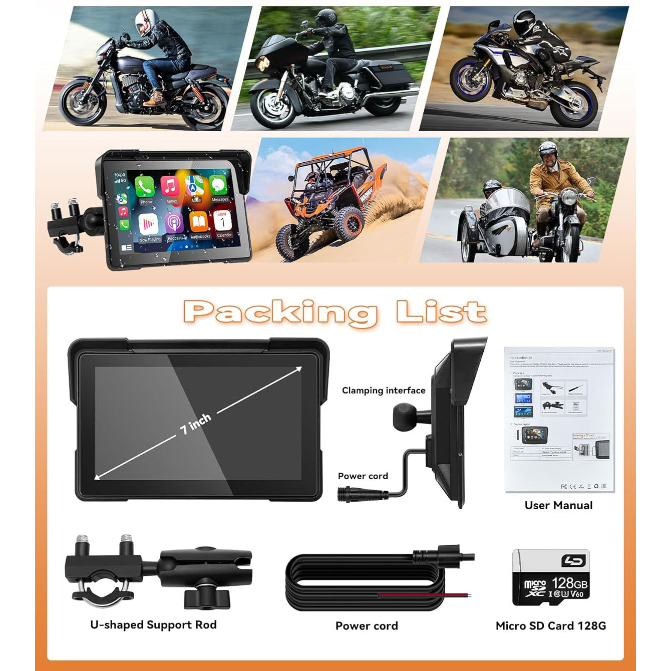 Carlikeit MT4 Motorcycle Wireless Carplay Screen