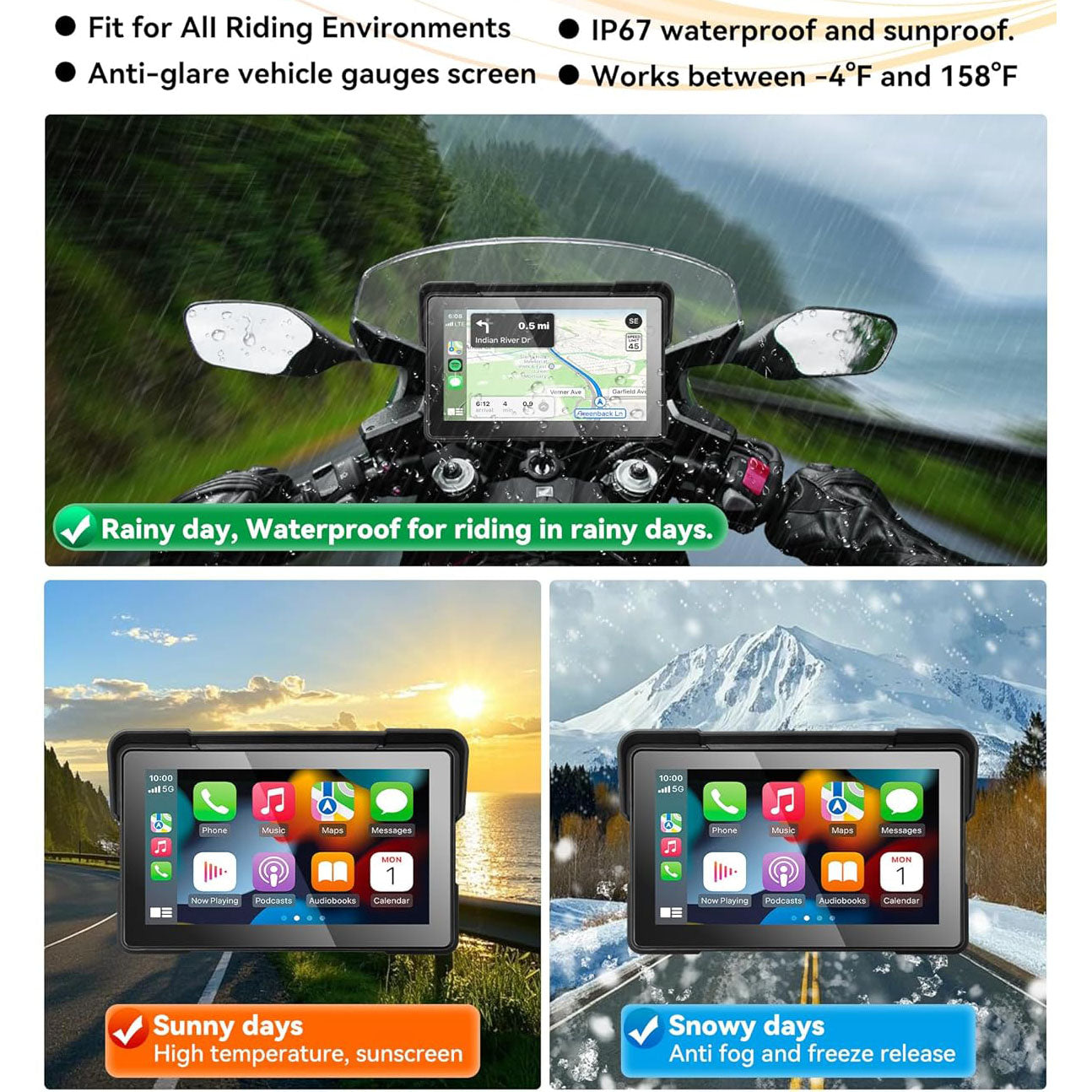 Carlikeit MT4 Motorcycle Wireless Carplay Screen