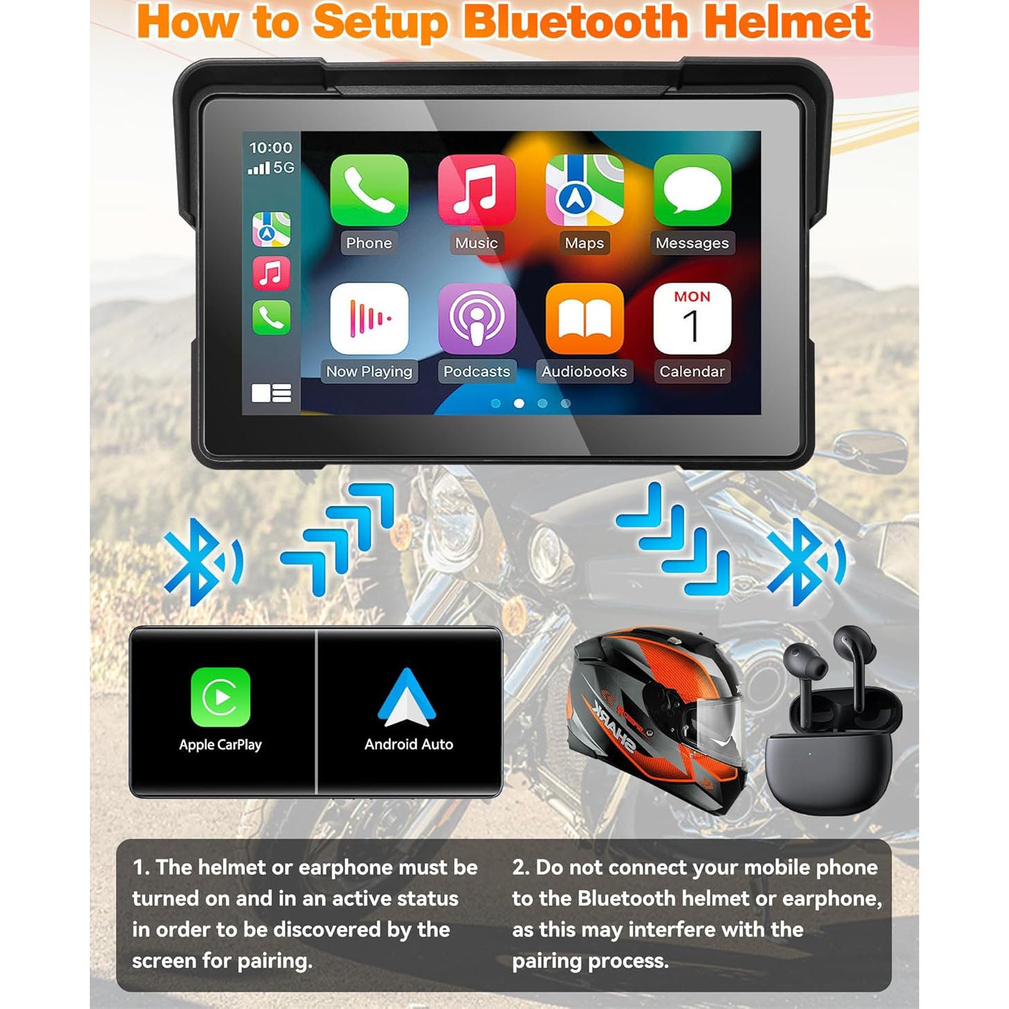 Carlikeit MT4 Motorcycle Wireless Carplay Screen