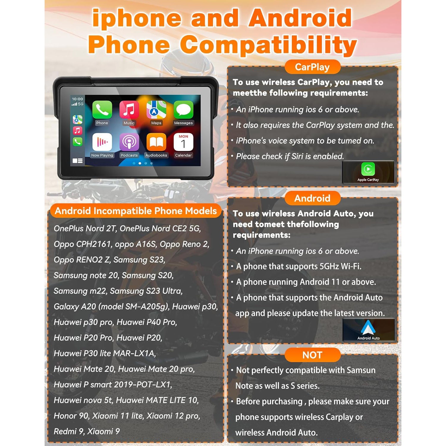 Carlikeit MT4 Motorcycle Wireless Carplay Screen