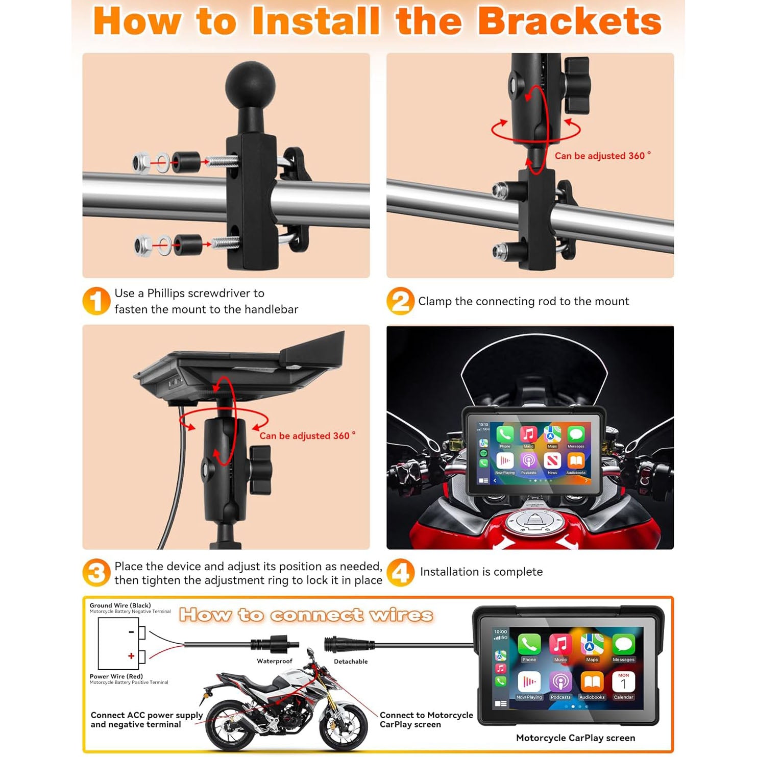 Carlikeit MT4 Motorcycle Wireless Carplay Screen