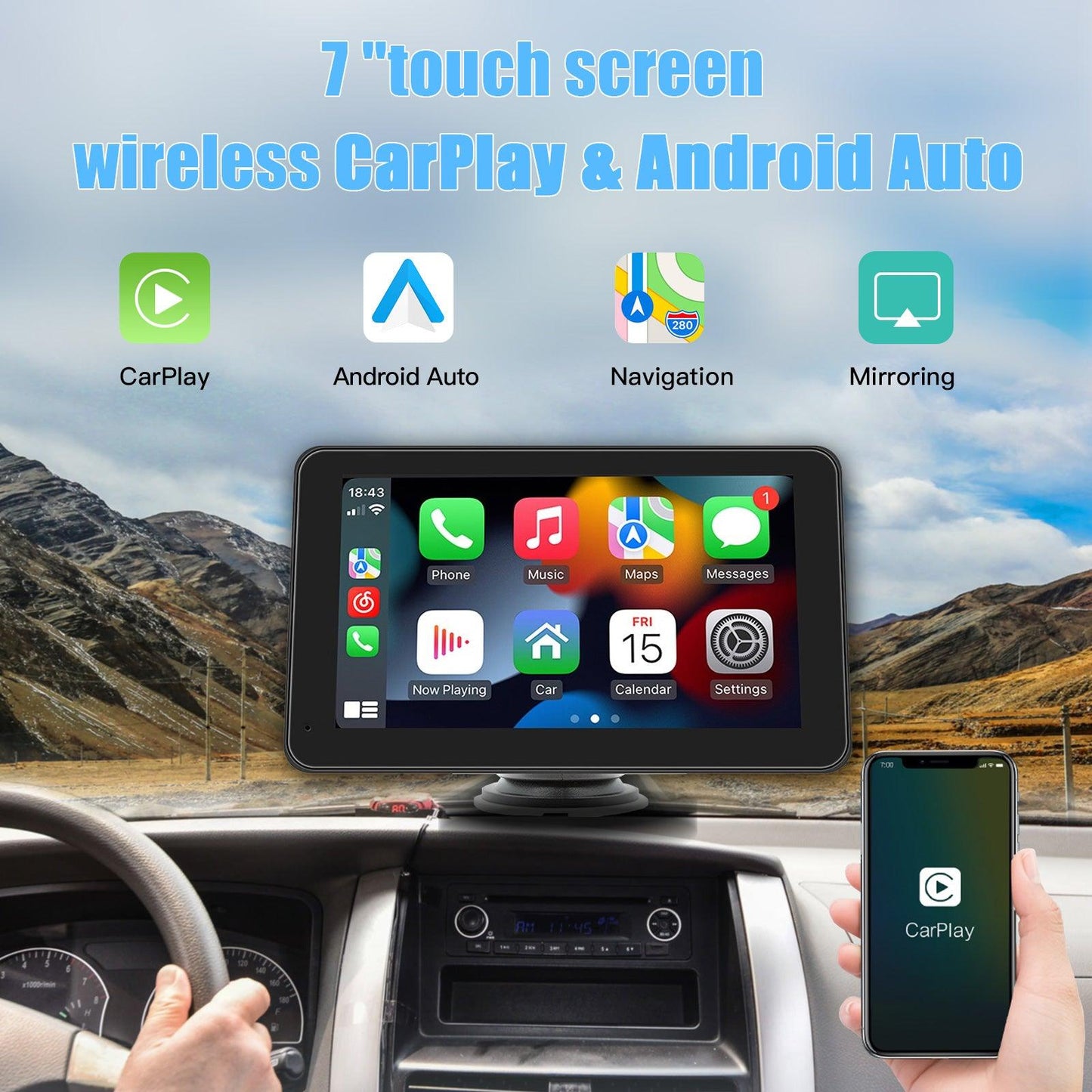 7" Carlikeit TS1 Wireless CarPlay&Android Auto Touch Screen