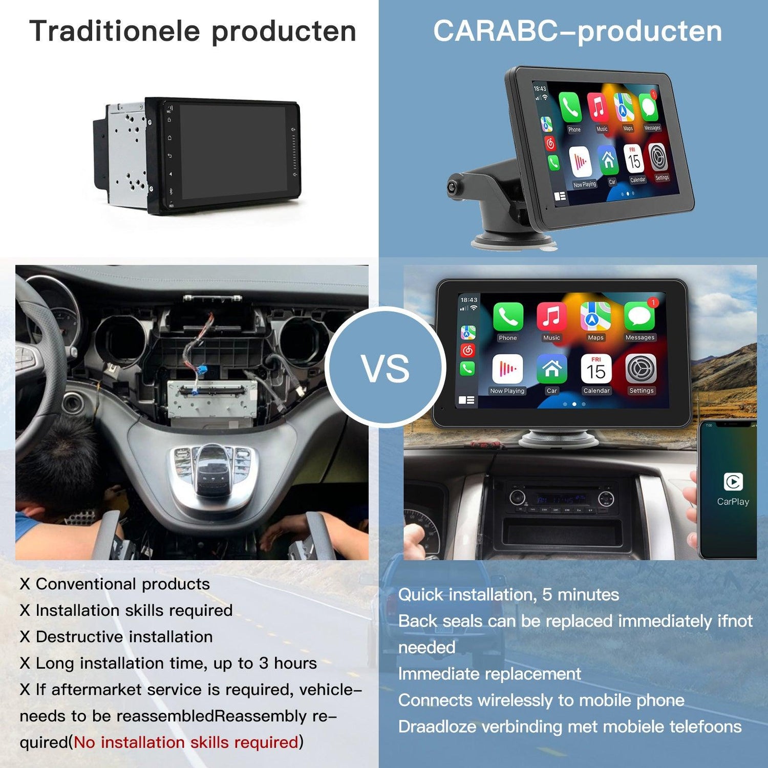 7&quot; Carlikeit TS1 Wireless CarPlay&amp;Android Auto Touch Screen