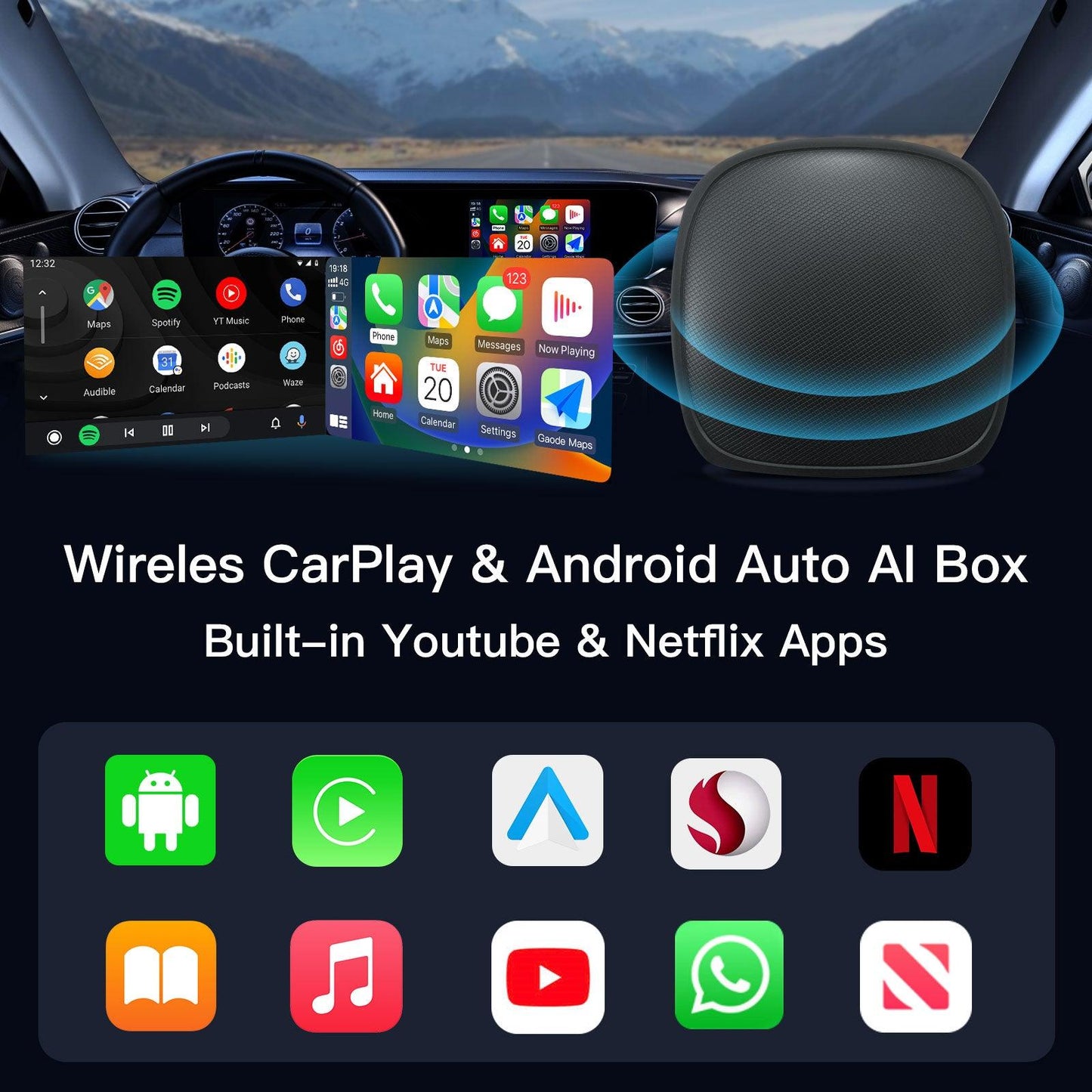 Carlikeit OB1 Wireless CarPlay Android Auto AI Box