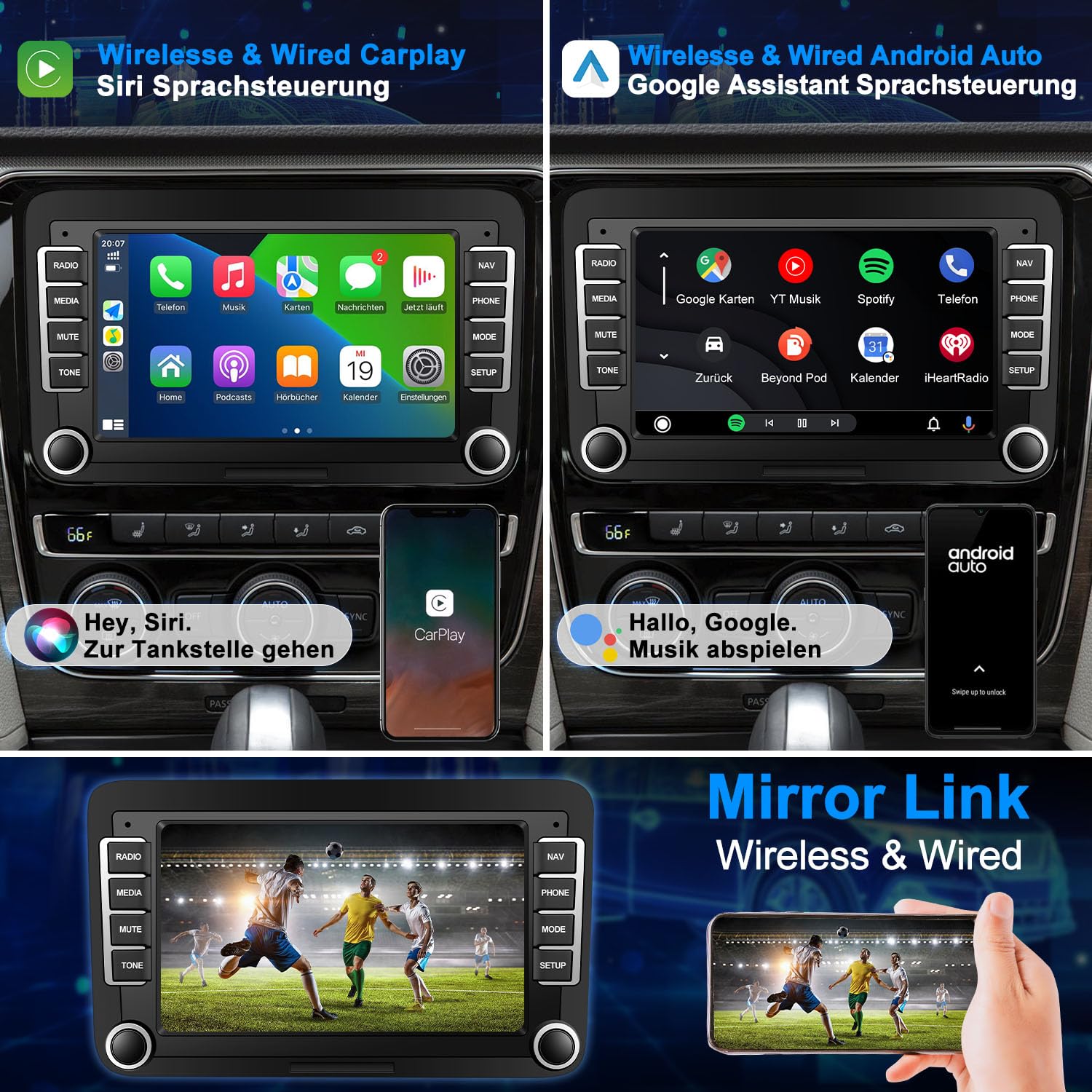 Carlikeit VW1 Car Stereo Wireless CarPlay for Volkswagen Golf