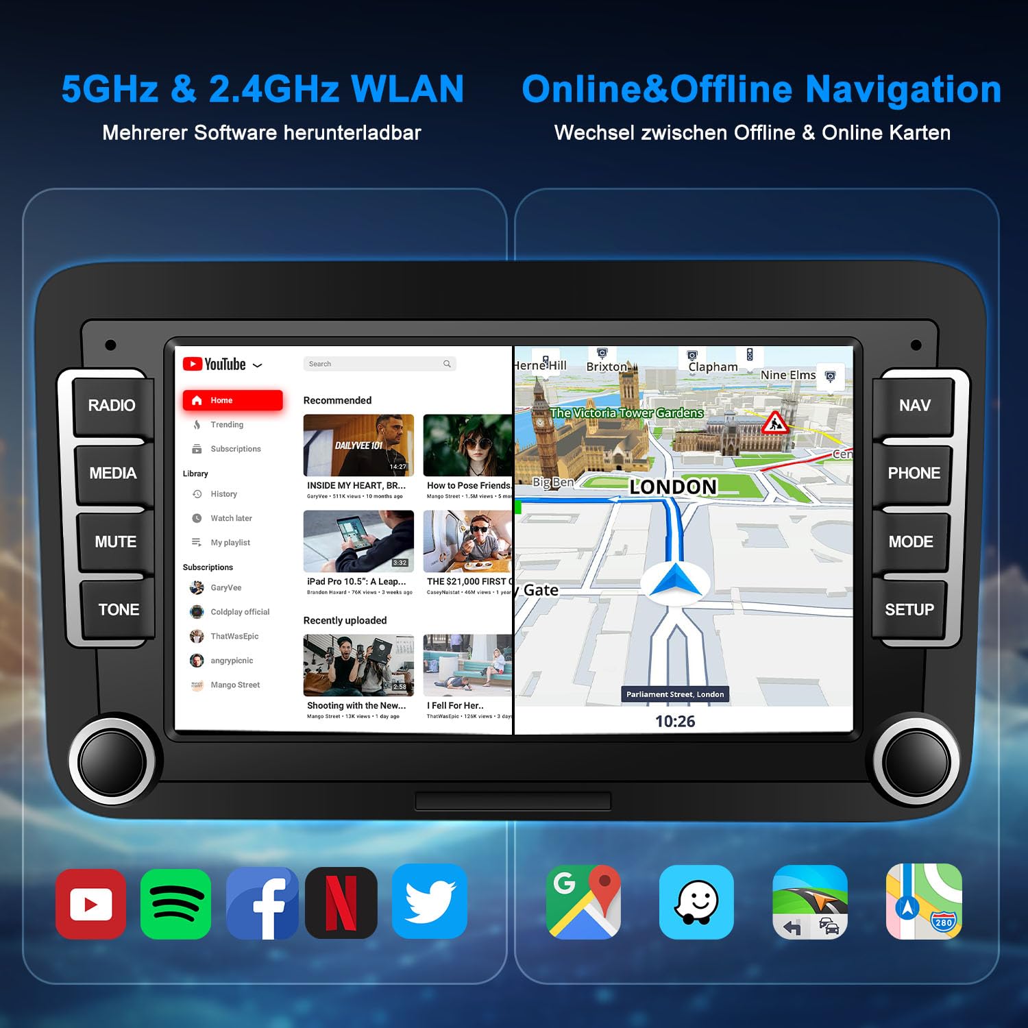 Carlikeit VW1 Car Stereo Wireless CarPlay for Volkswagen Golf