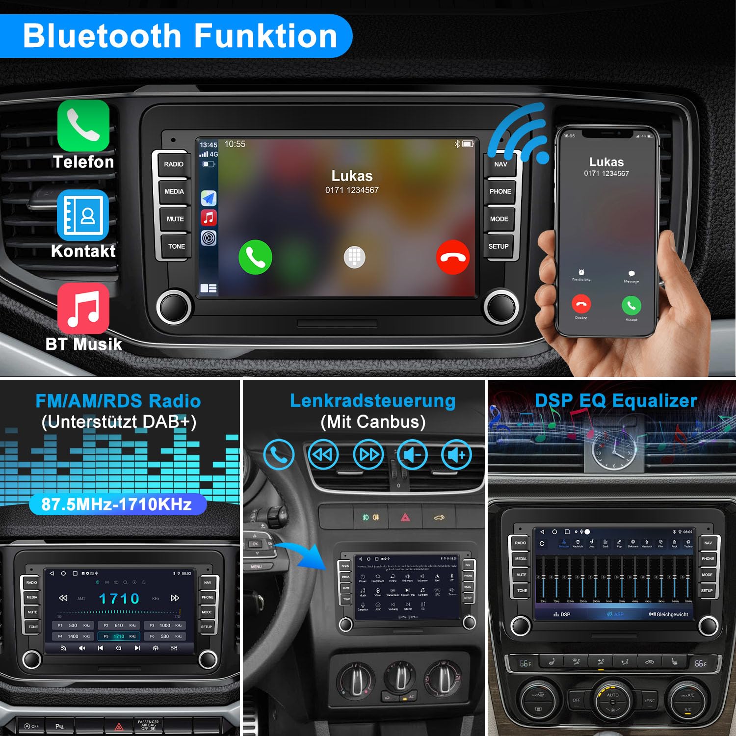 Carlikeit VW1 Car Stereo Wireless CarPlay for Volkswagen Golf