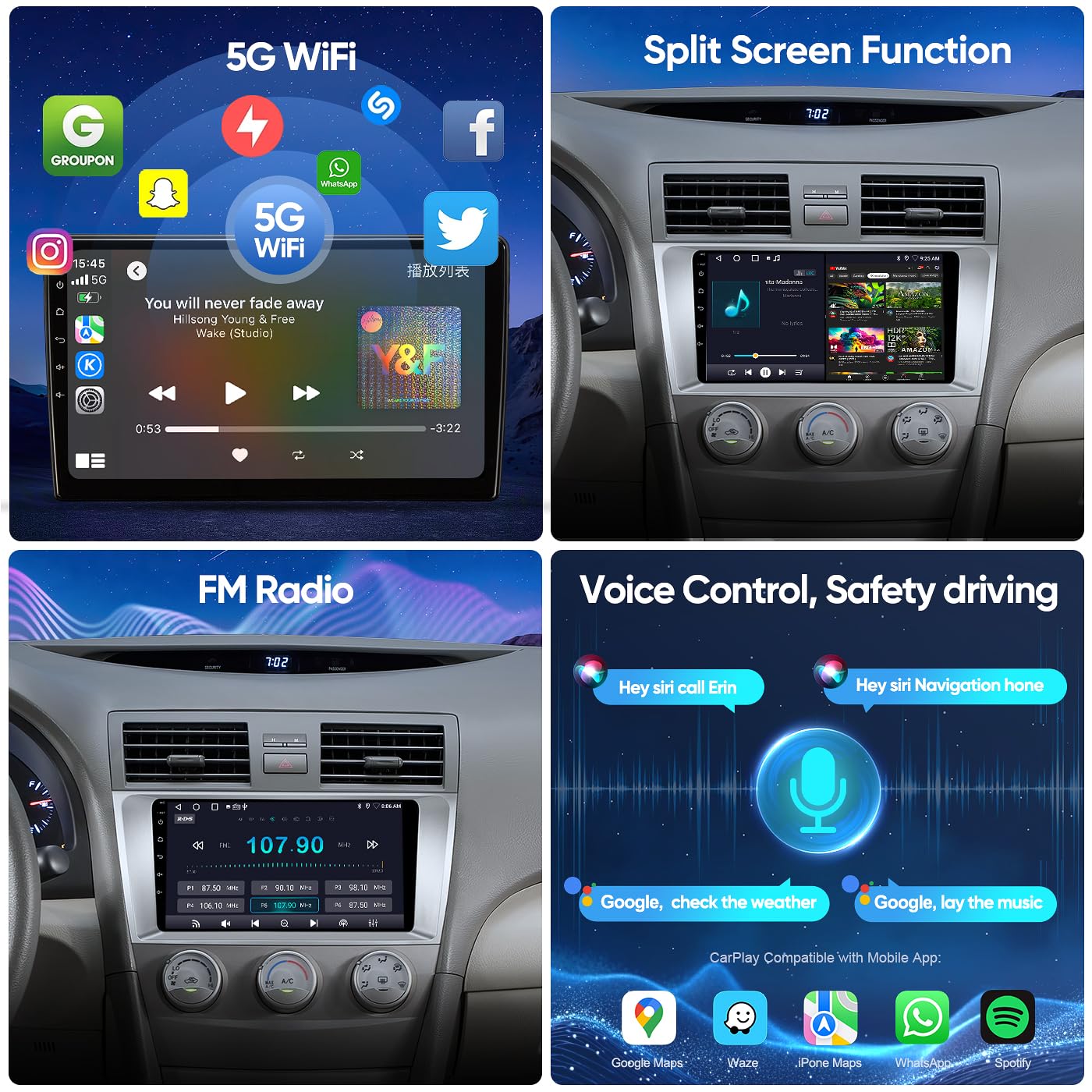 Carlikeit FC1 Car Stereo Wireless CarPlay For Toyota Camry