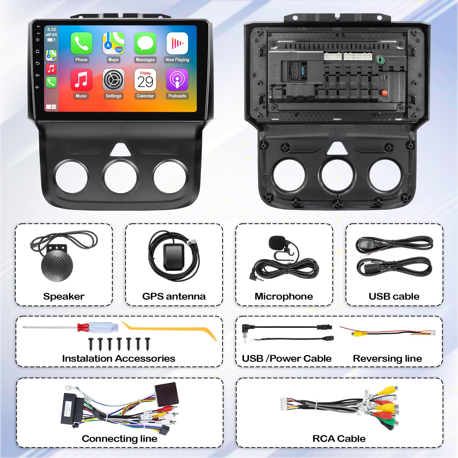 Carlikeit DG1 Car Stereo Wireless CarPlay Android Auto for Dodge RAM