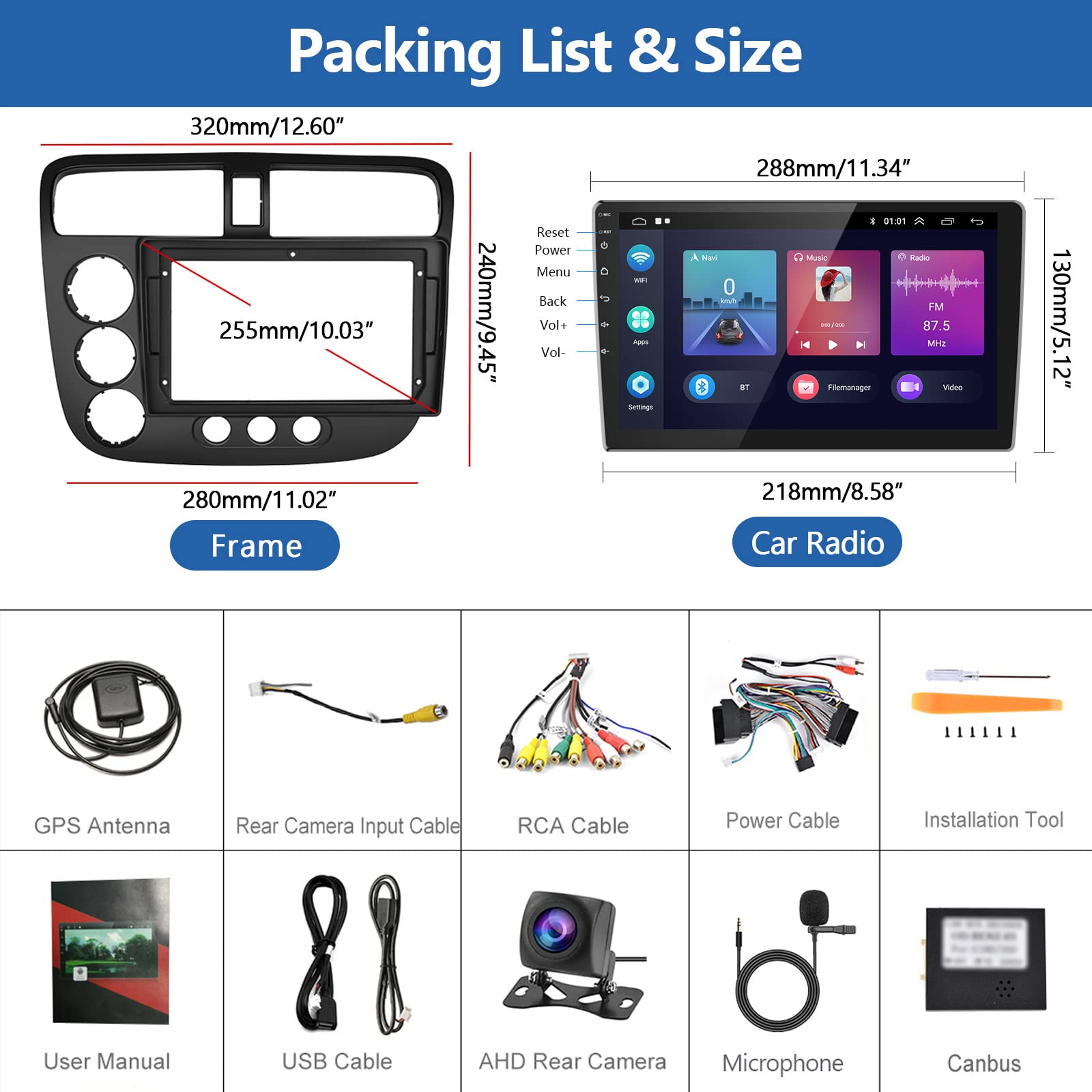 Carlikeit HN2 Car Stereo Wireless CarPlay For Honda Civic 2001-2005